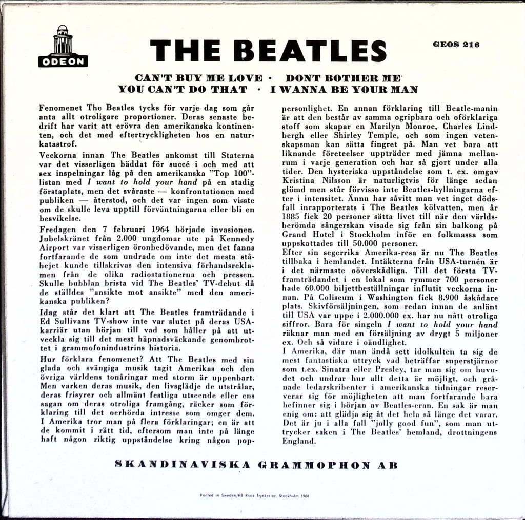 The Beatles - Can't Buy Me Love (Sweden)