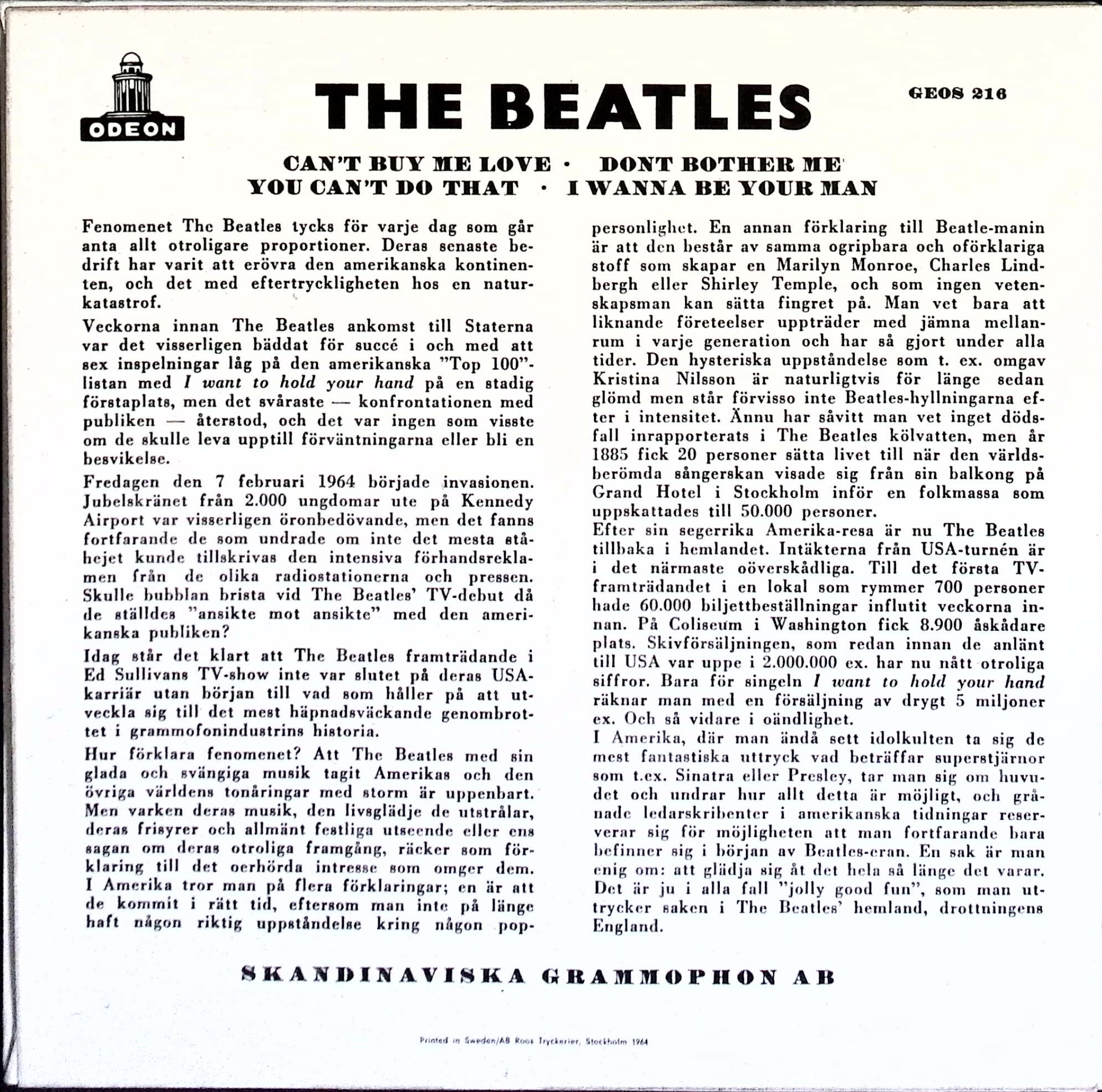The Beatles - Can't Buy Me Love (Sweden)