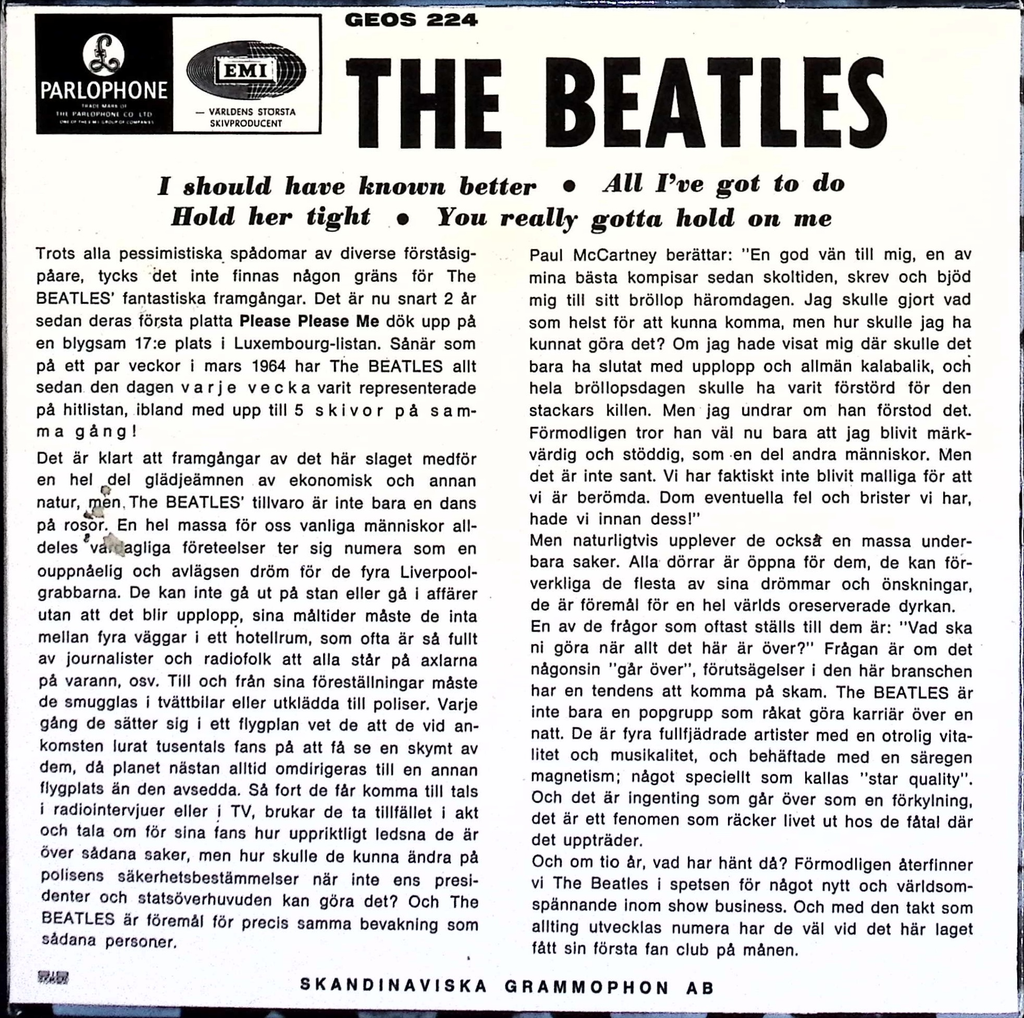 The Beatles - I Should Have Known Better (Sweden)