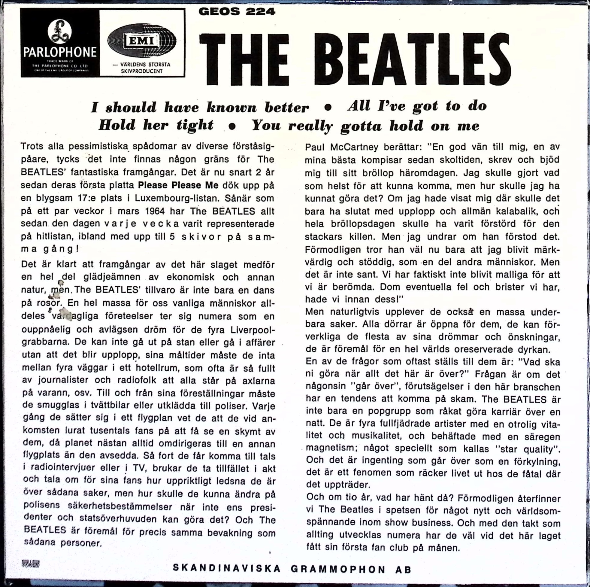 The Beatles - I Should Have Known Better (Sweden)