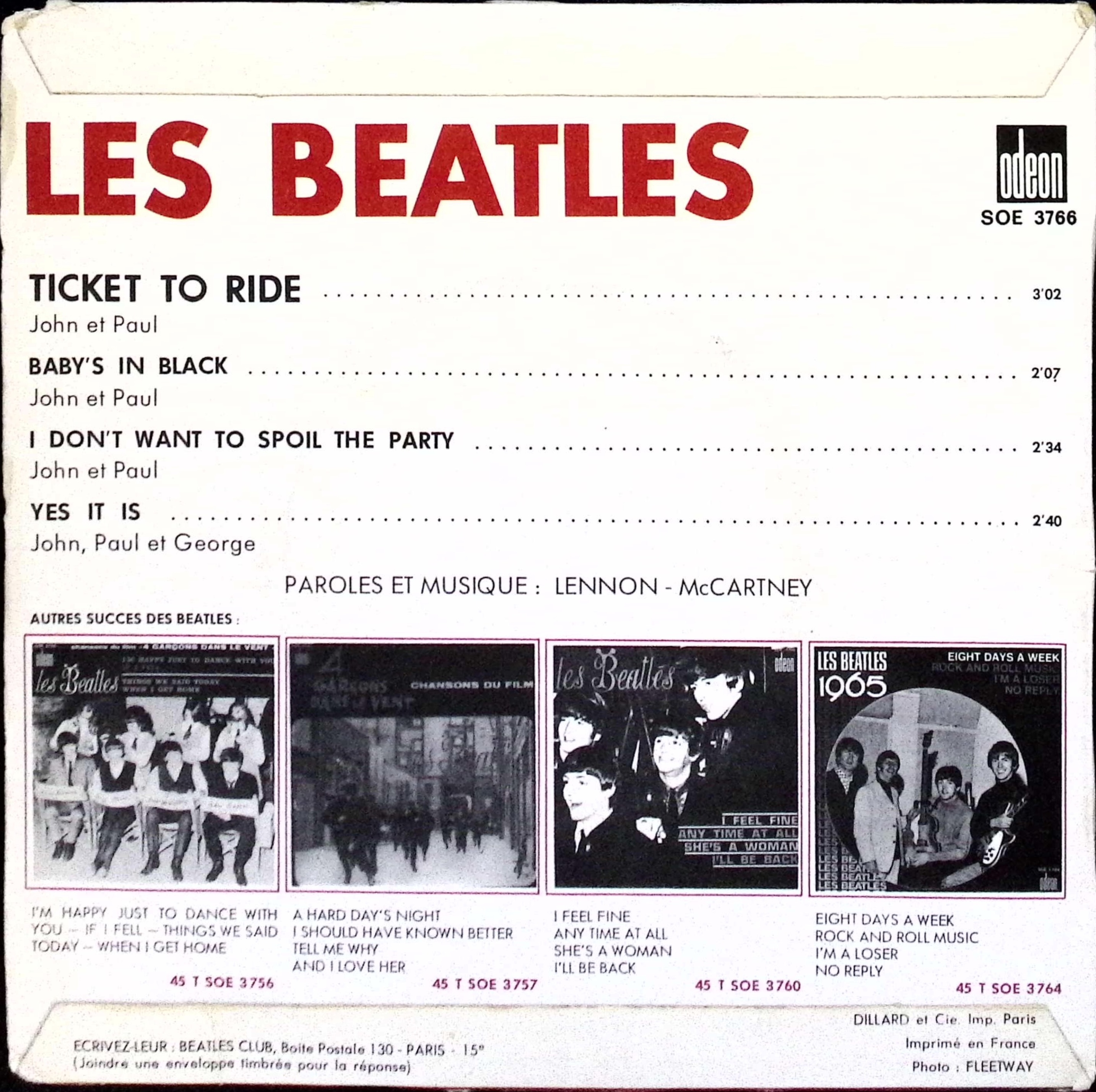 The Beatles - Ticket To Ride (France)