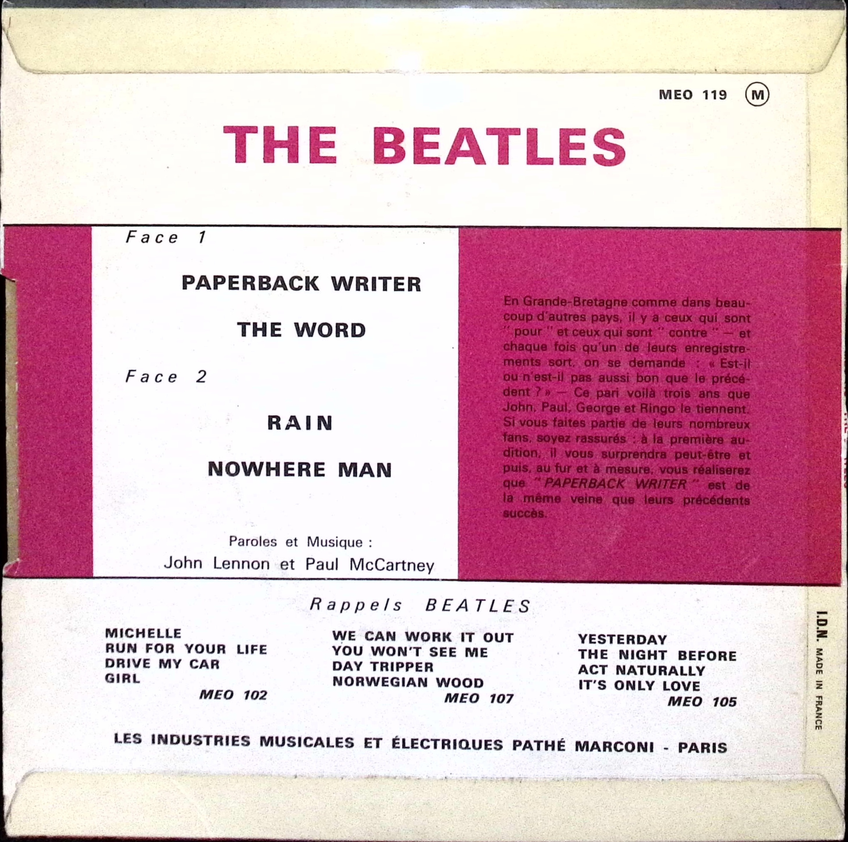 The Beatles - Paperback Writer (France)