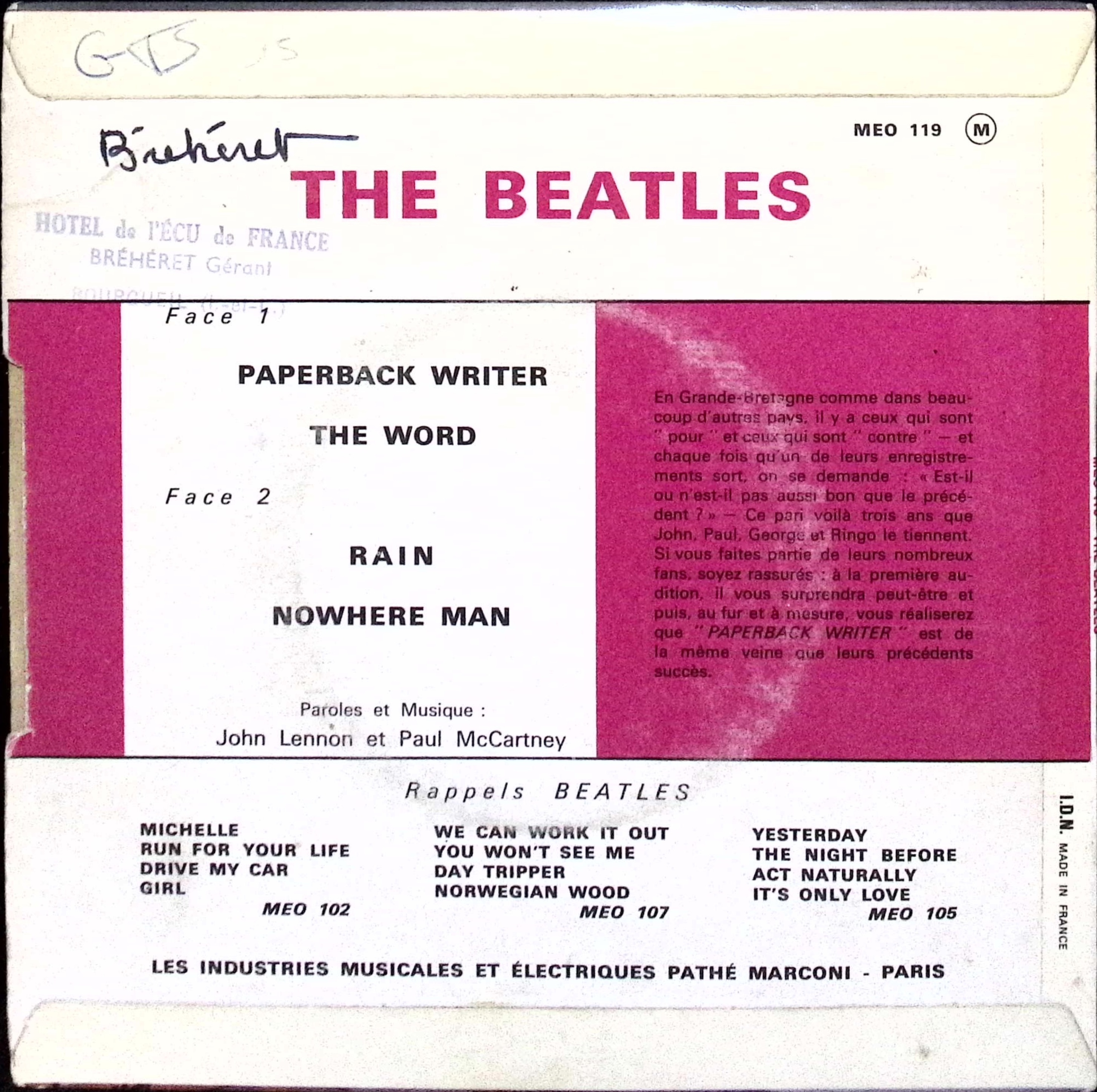 The Beatles - Paperback Writer (France)