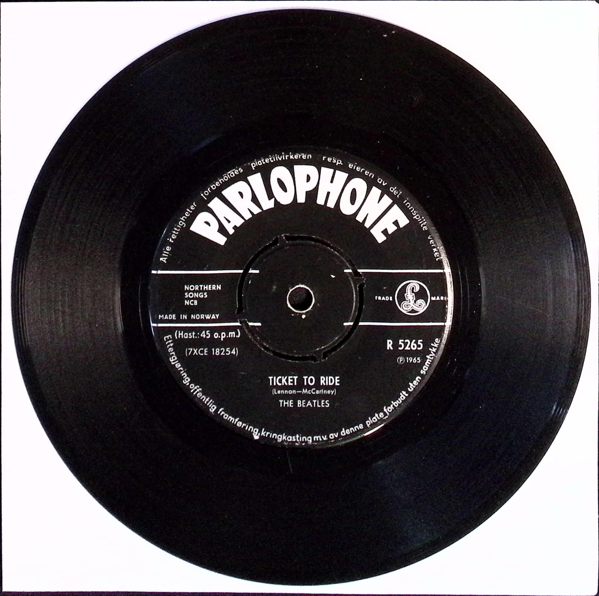 The Beatles - Ticket To Ride / Yes It Is (Norway)