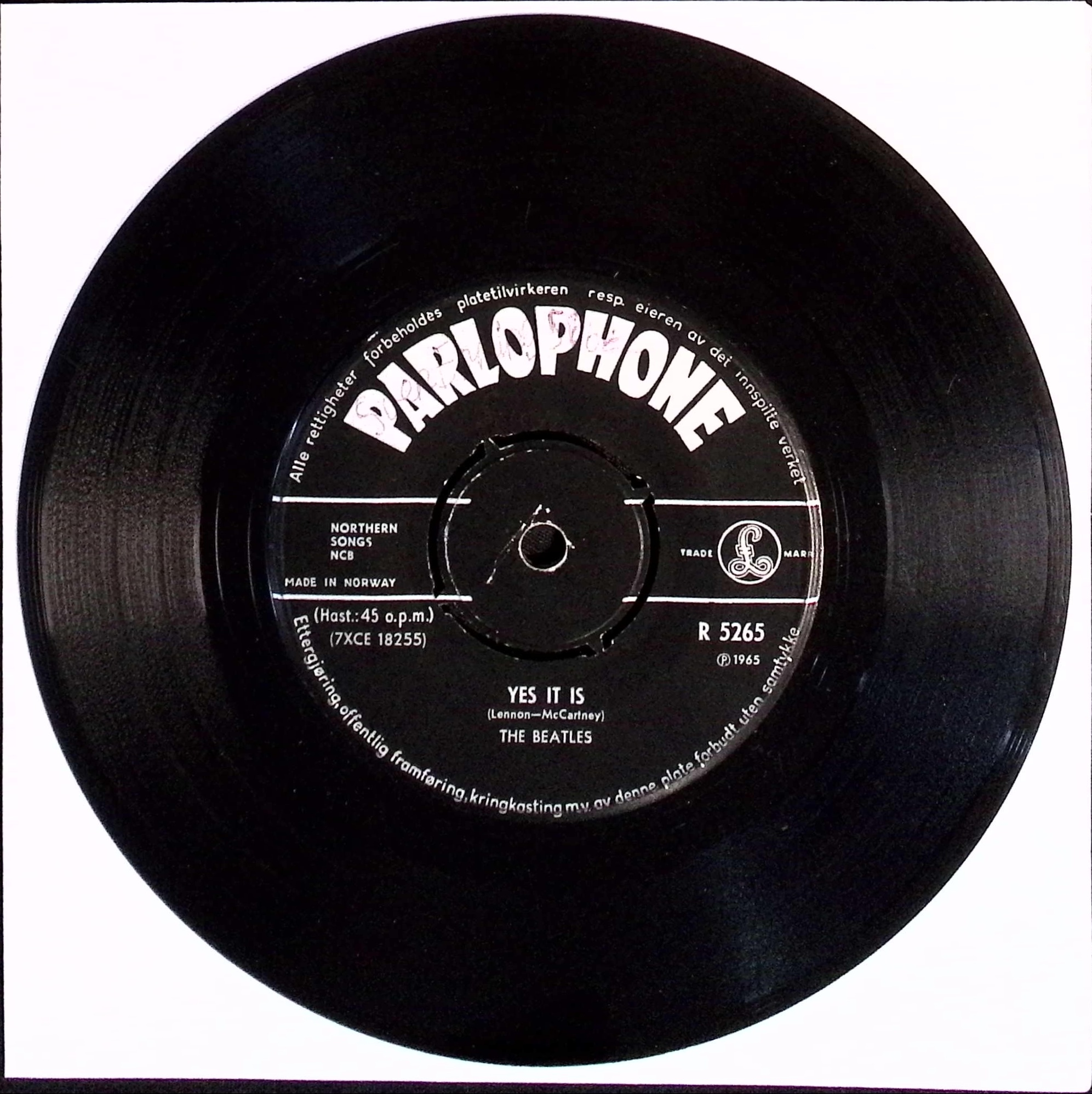 The Beatles - Ticket To Ride / Yes It Is (Norway)