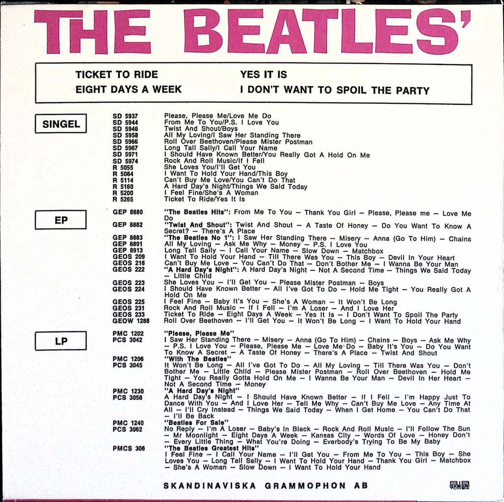 The Beatles - Ticket To Ride (Sweden)