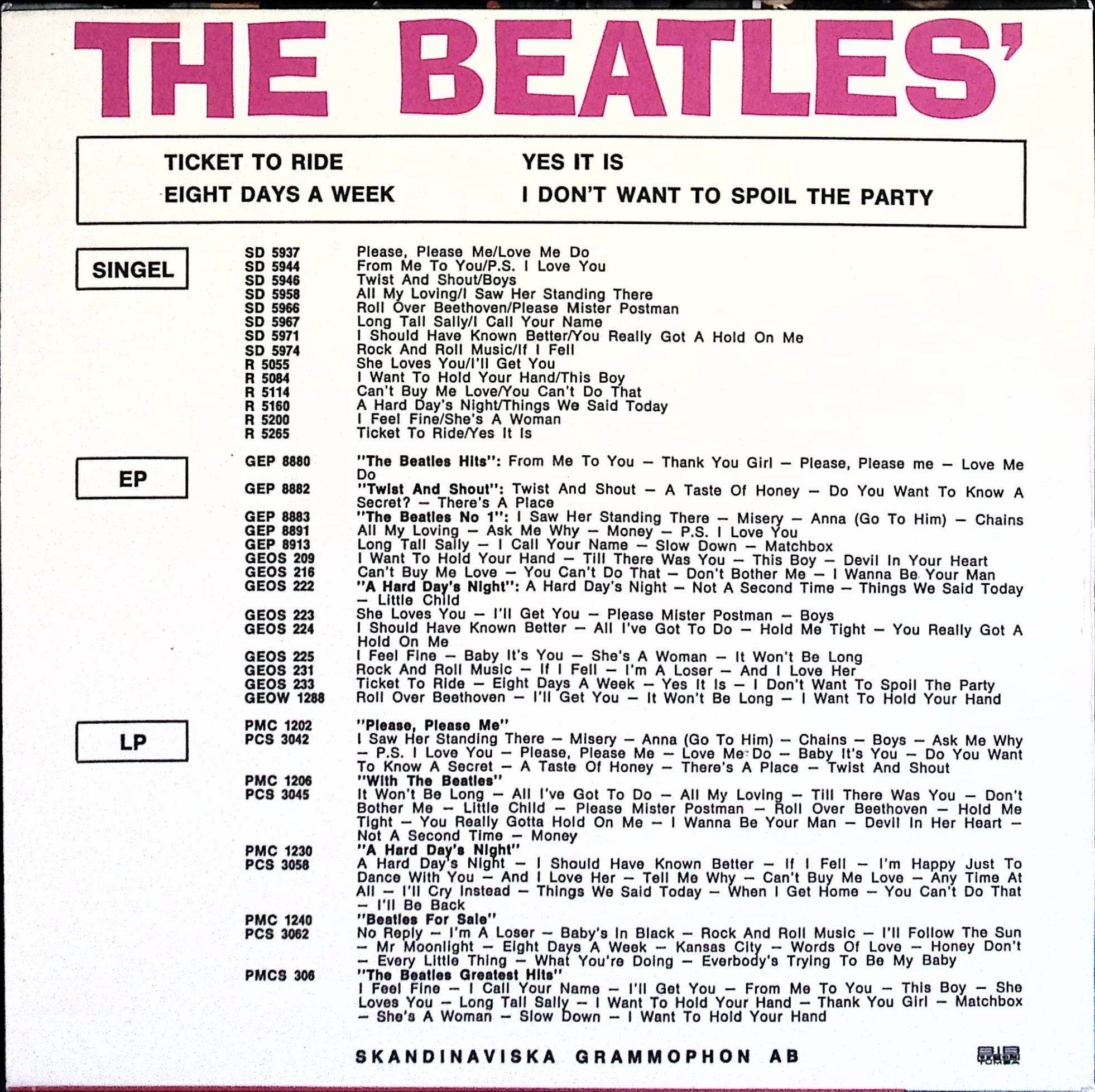 The Beatles - Ticket To Ride (Sweden)