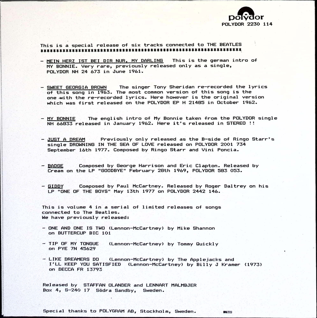 The Beatles - Volume 4. EP (Sweden)