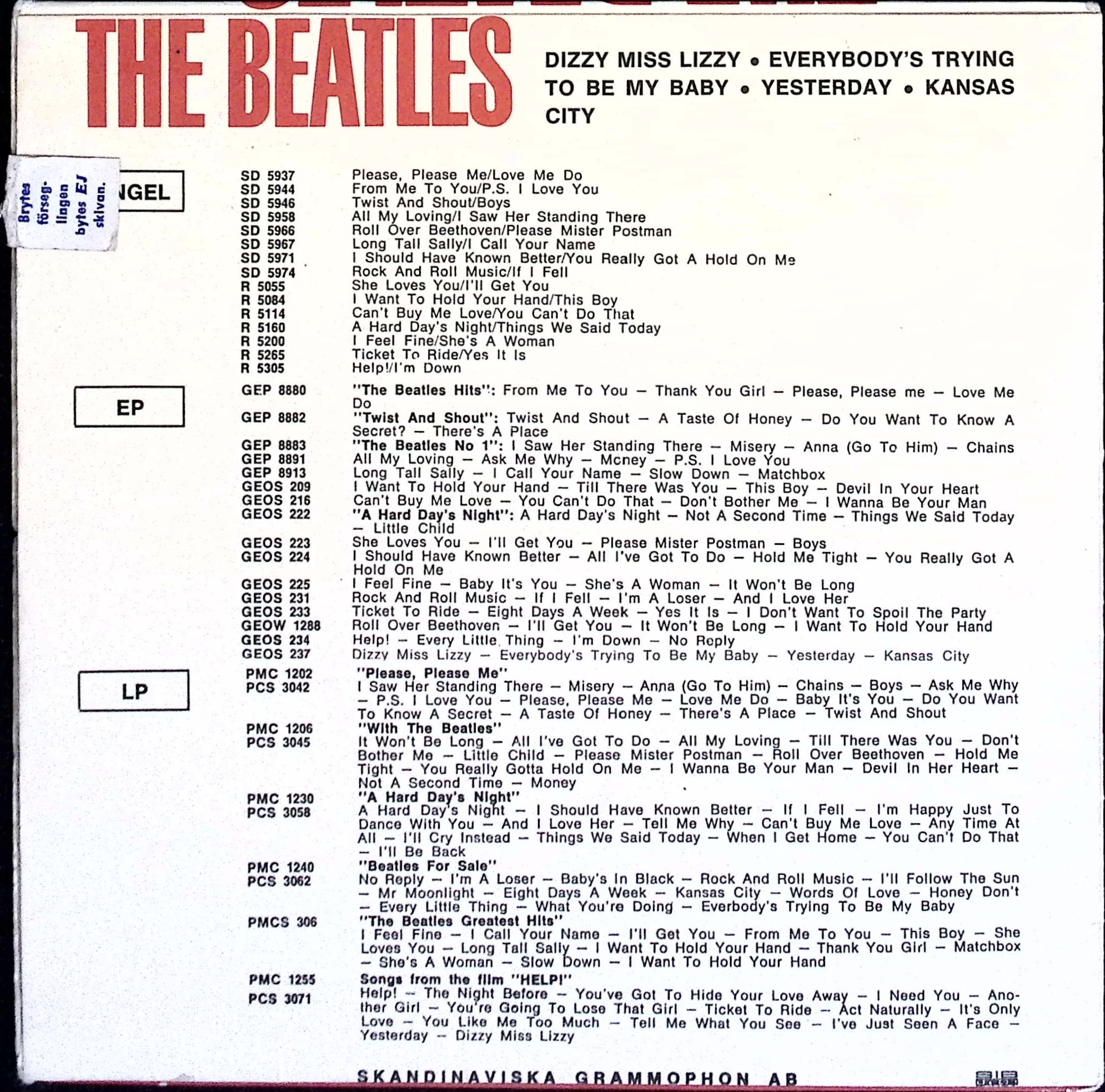 The Beatles - Dizzy Miss Lizzy  (Sweden)