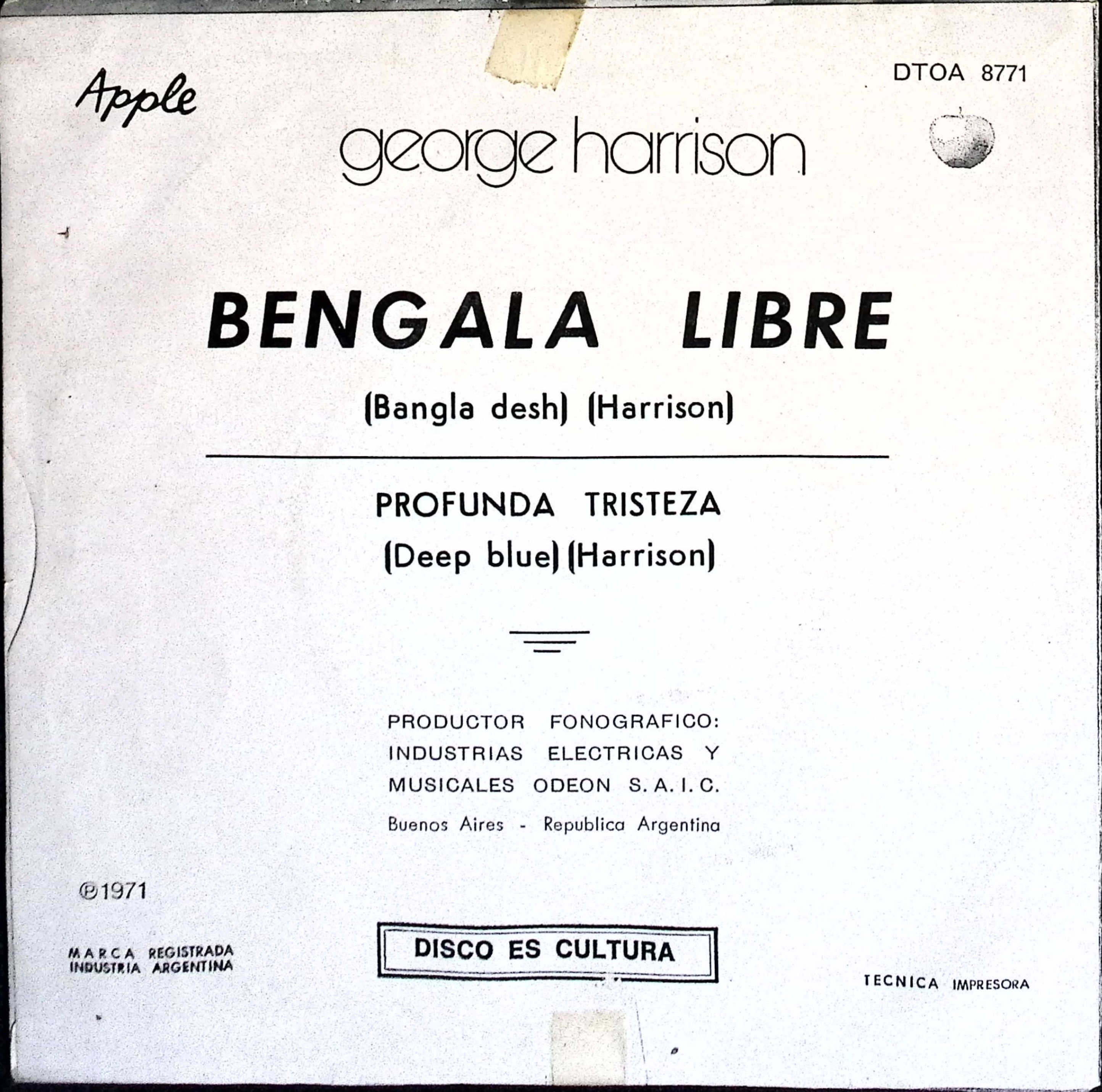 George Harrison - Bengala Libre / Profunda Tristeza (Argentina)