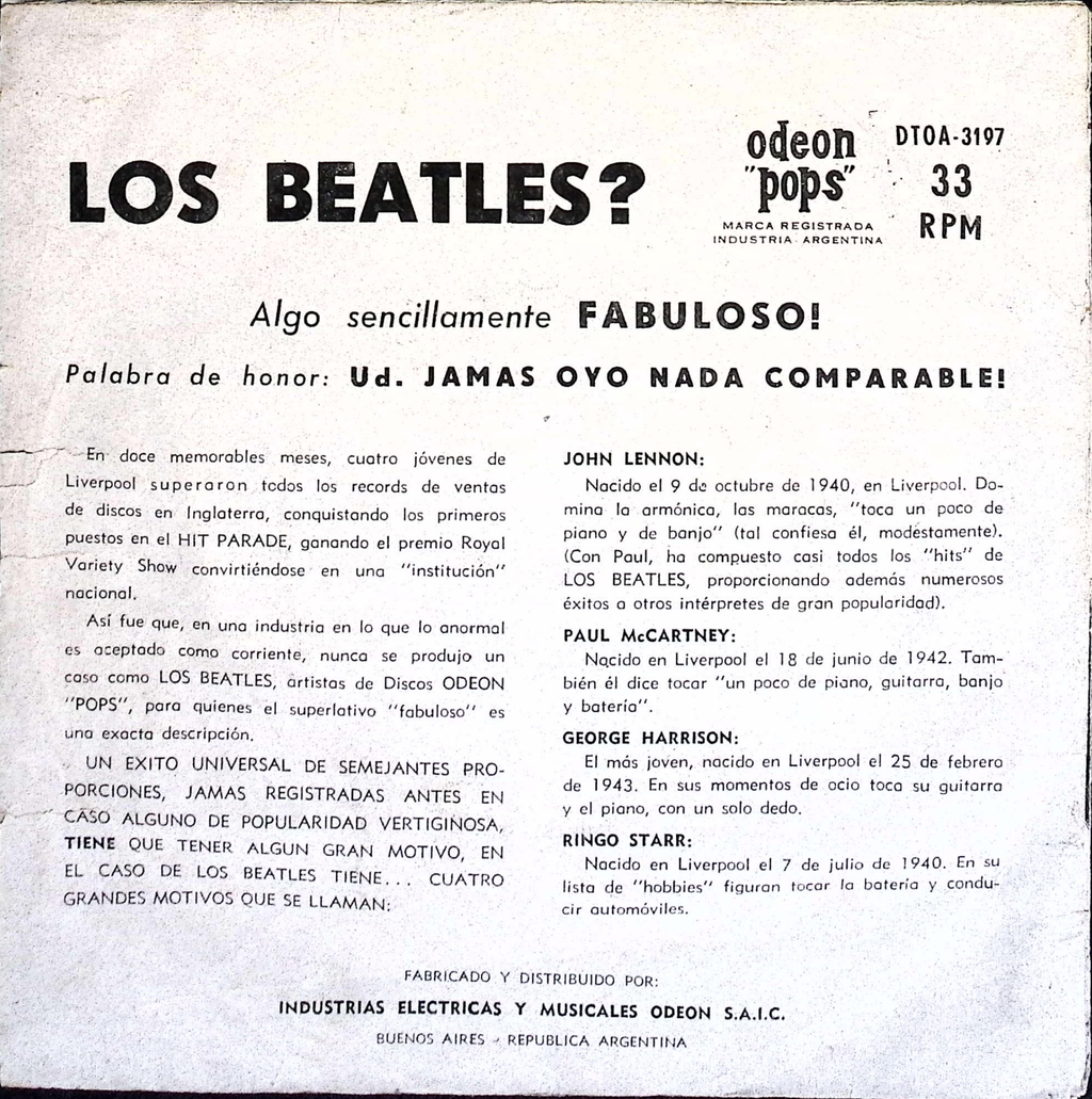 The Beatles - Twist Y Gritos / La Vi Parada Ahi (Argentina)
