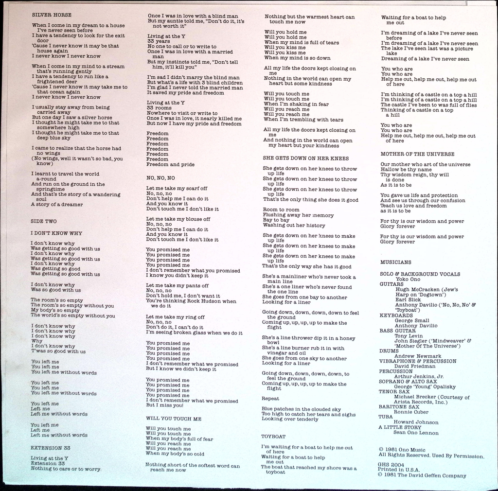 Yoko Ono - Season Of Glass (USA)