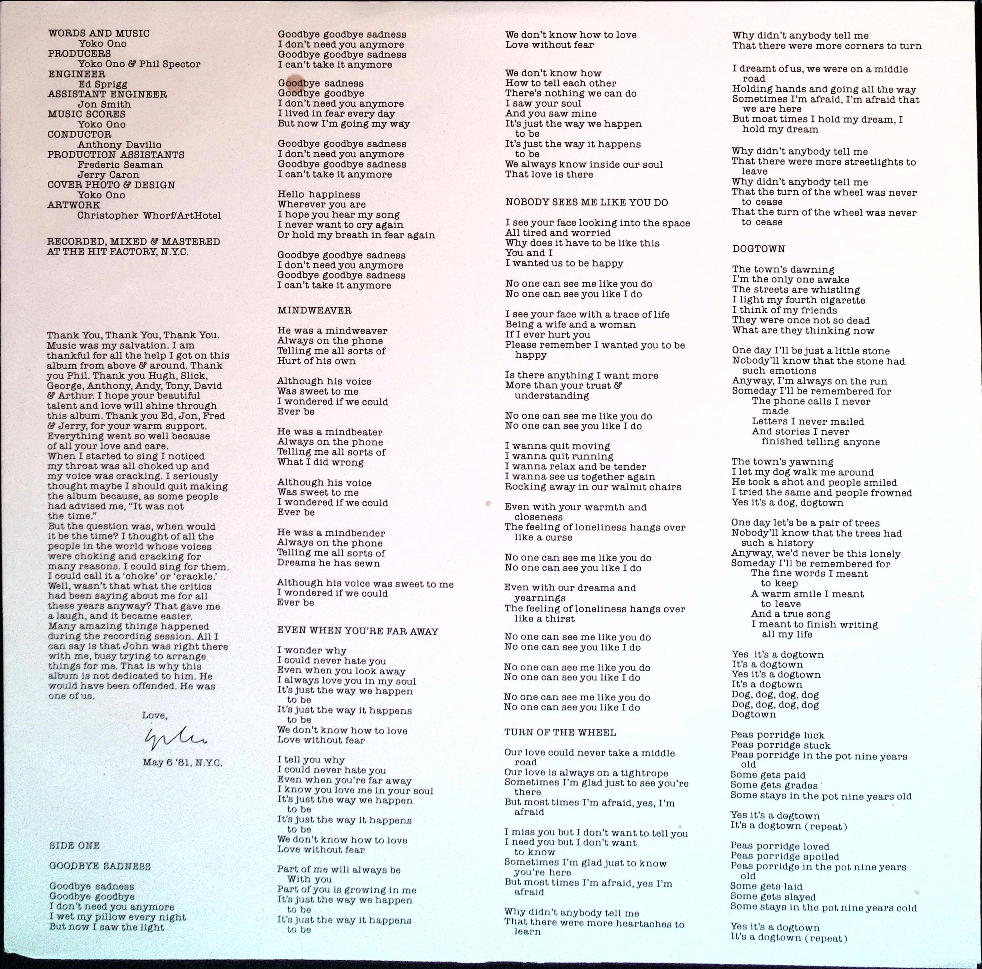 Yoko Ono - Season Of Glass (USA)