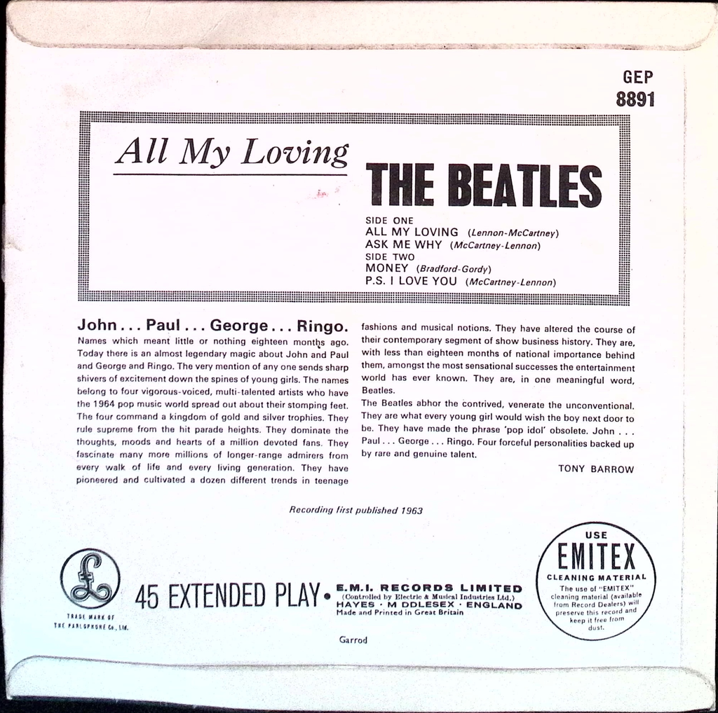The Beatles - All My Loving (UK)