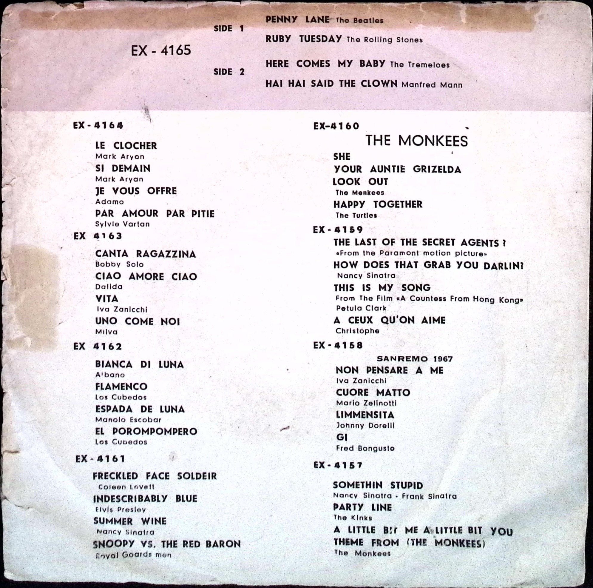 The Beatles - The Beatles: Penny Lane / The Rolling Stones: Ruby Tuesday b/w The Tremeloes: Here Comes My Baby / Manfred Mann: Ha Ha Said The Clown (Iran)