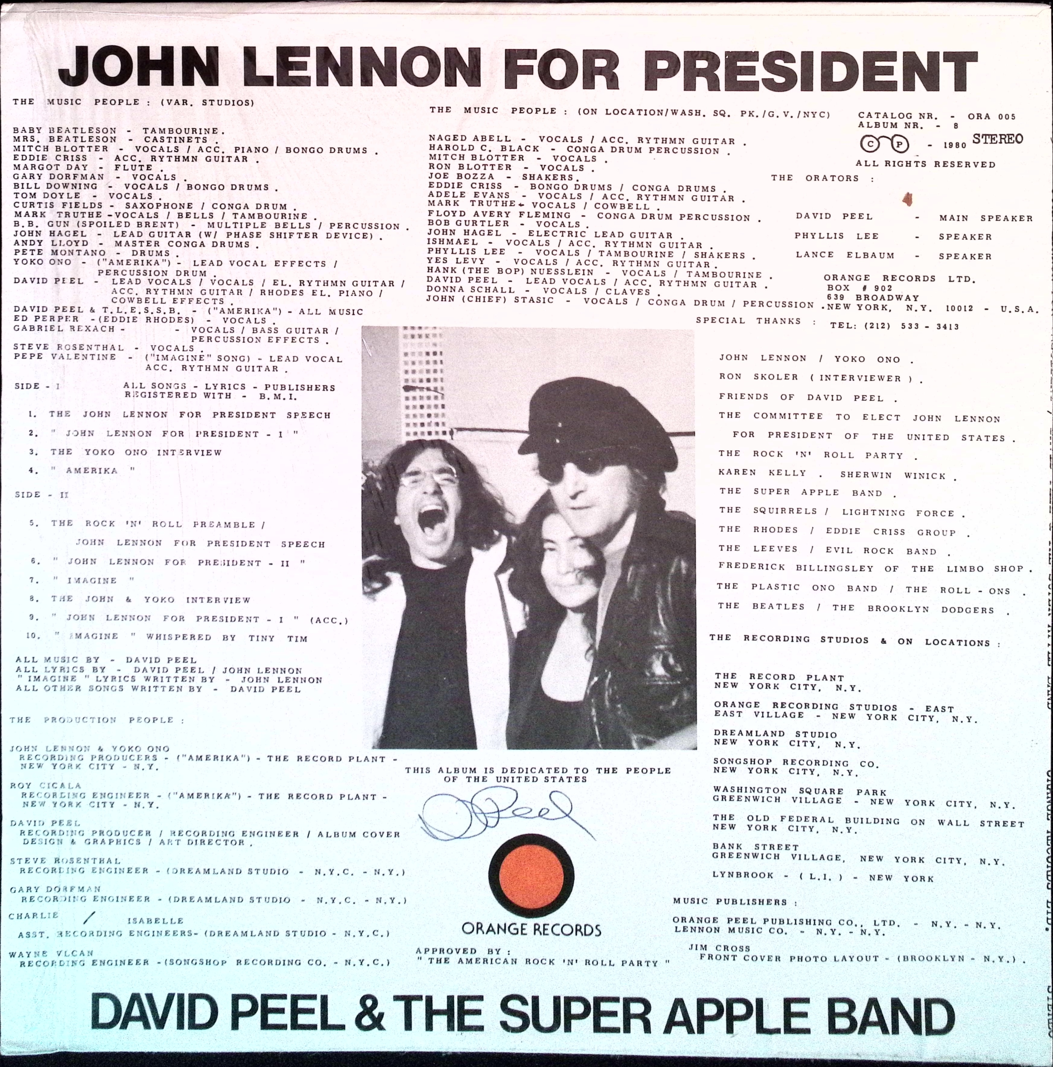 David Peel & The Super Apple Band - John Lennon For President (USA)