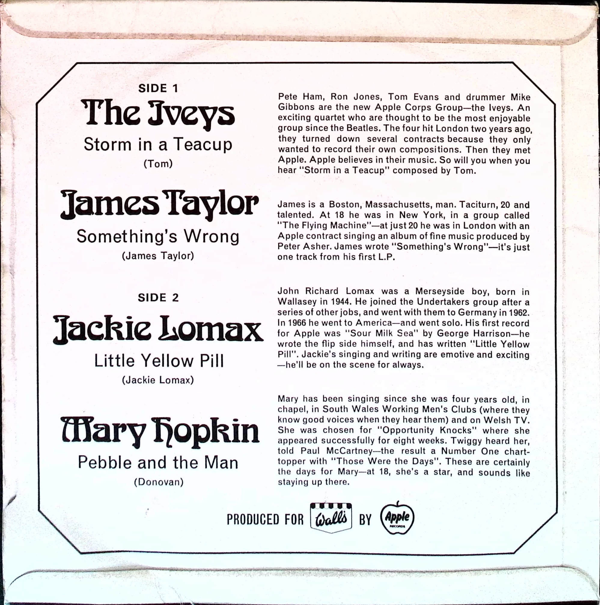 Mary Hopkin / Jackie Lomax / James Taylor / The Iveys - Wall's Ice Cream (UK)