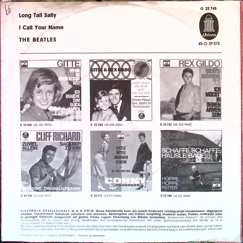 The Beatles - Long Tall Sally / I Call Your Name (Germany)