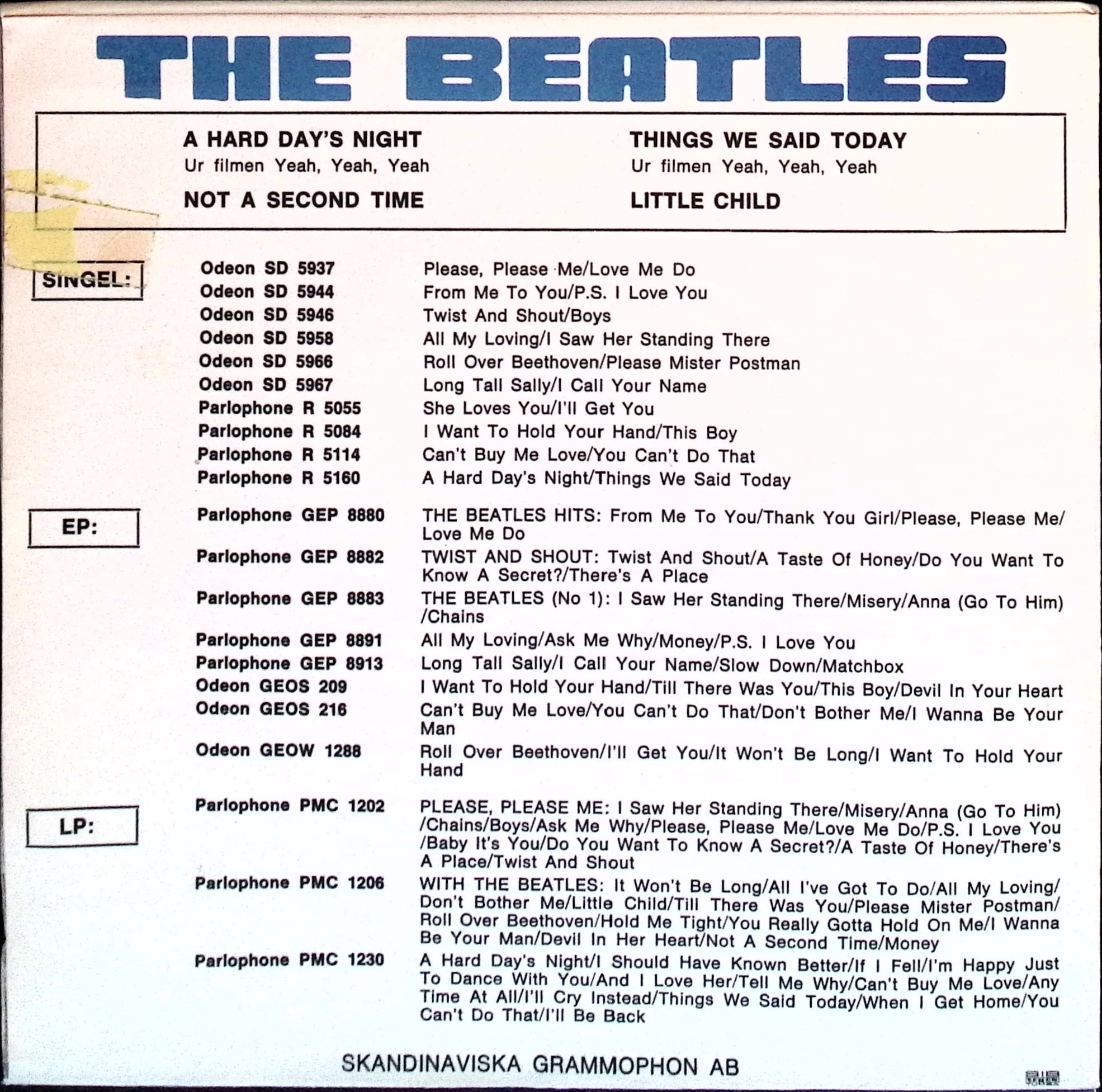 The Beatles - A Hard Day's Night (Sweden)