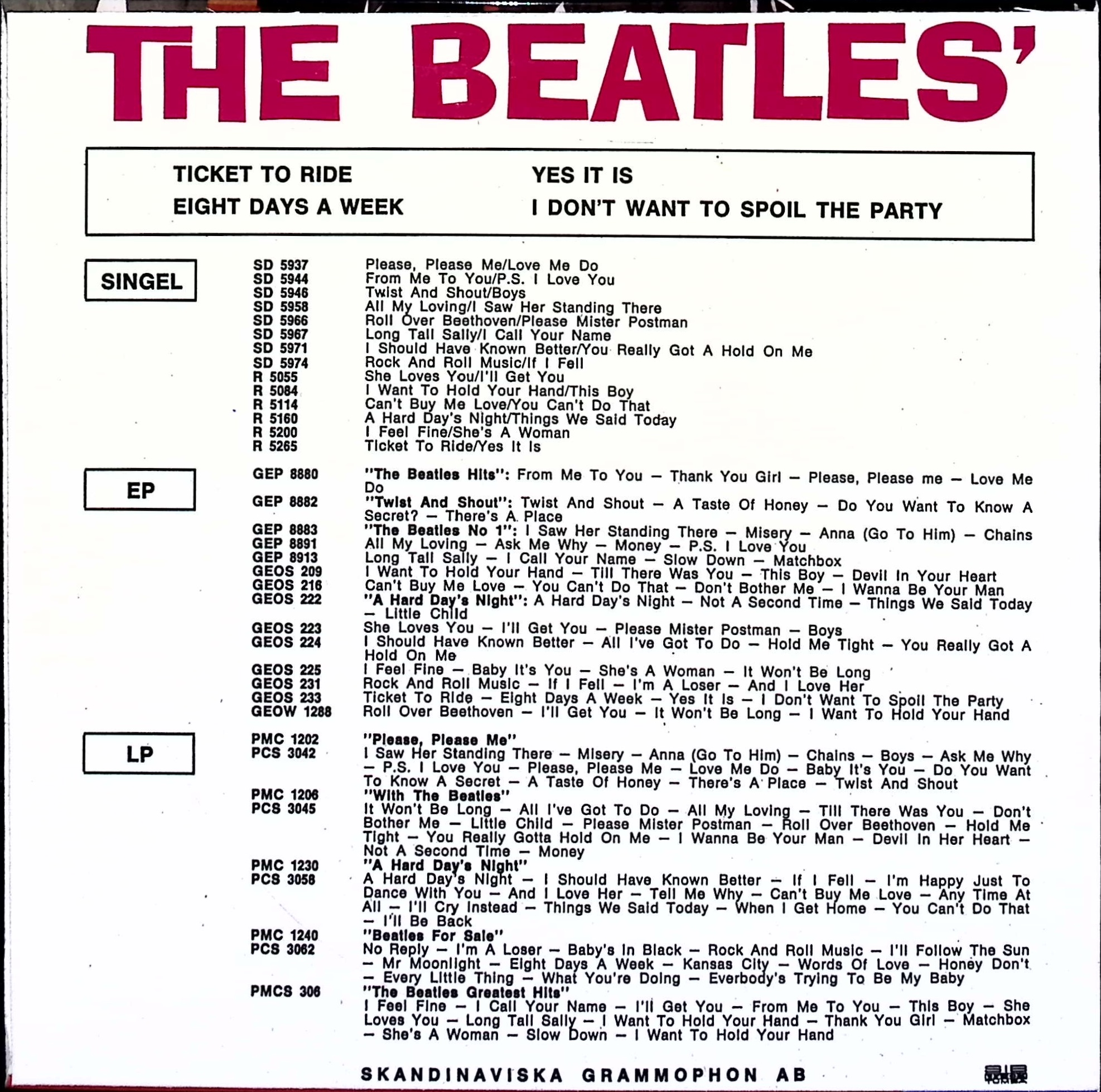 The Beatles - Ticket To Ride (Sweden)