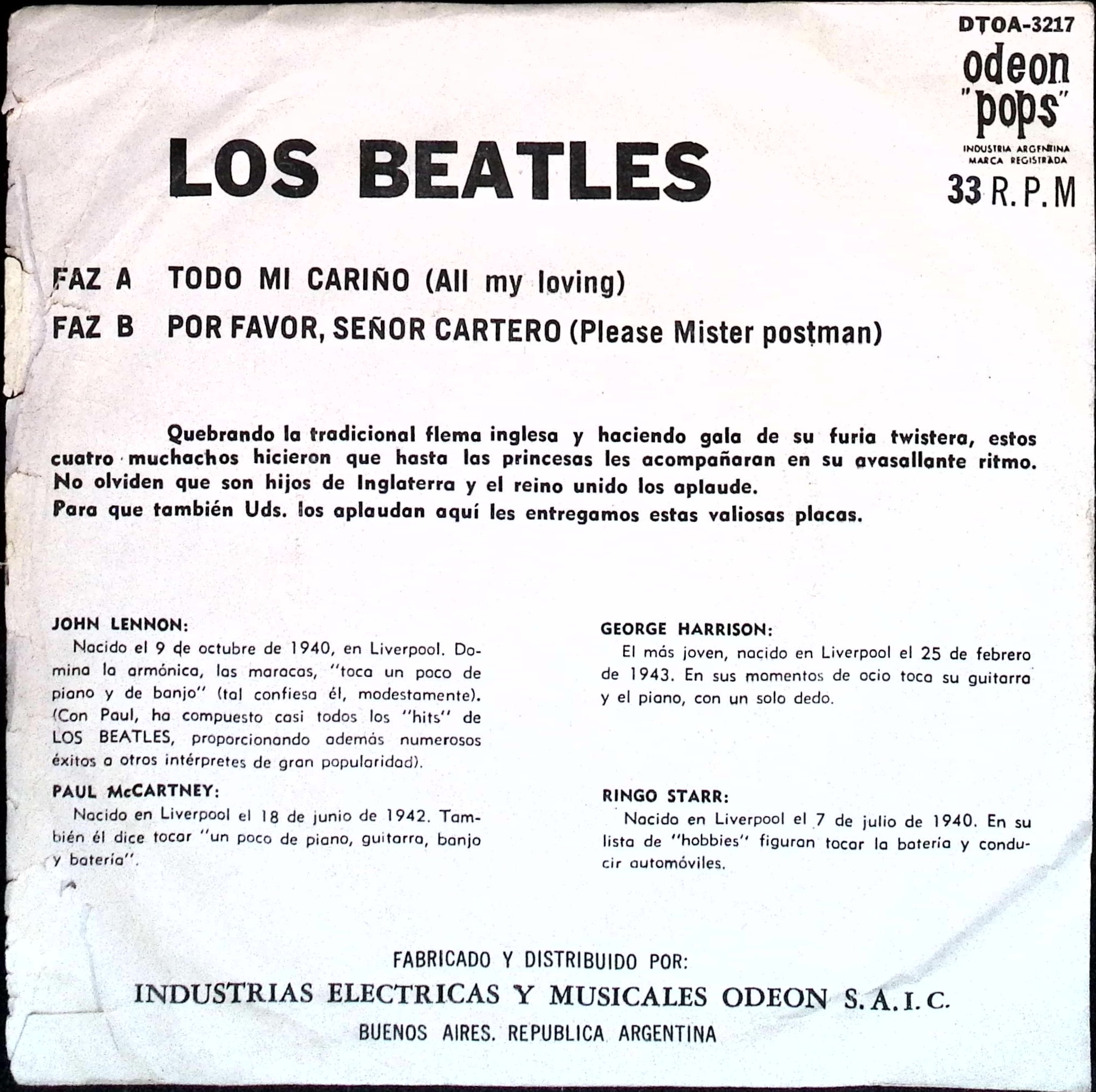 The Beatles  - All my Loving / Please Mister Postman (Argentina)