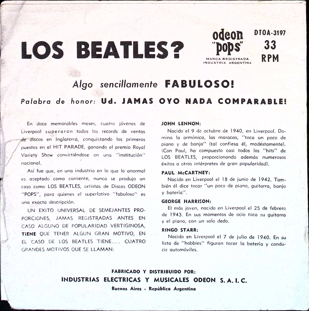 The Beatles - Twist and shout / I saw here standing there (Argentina)