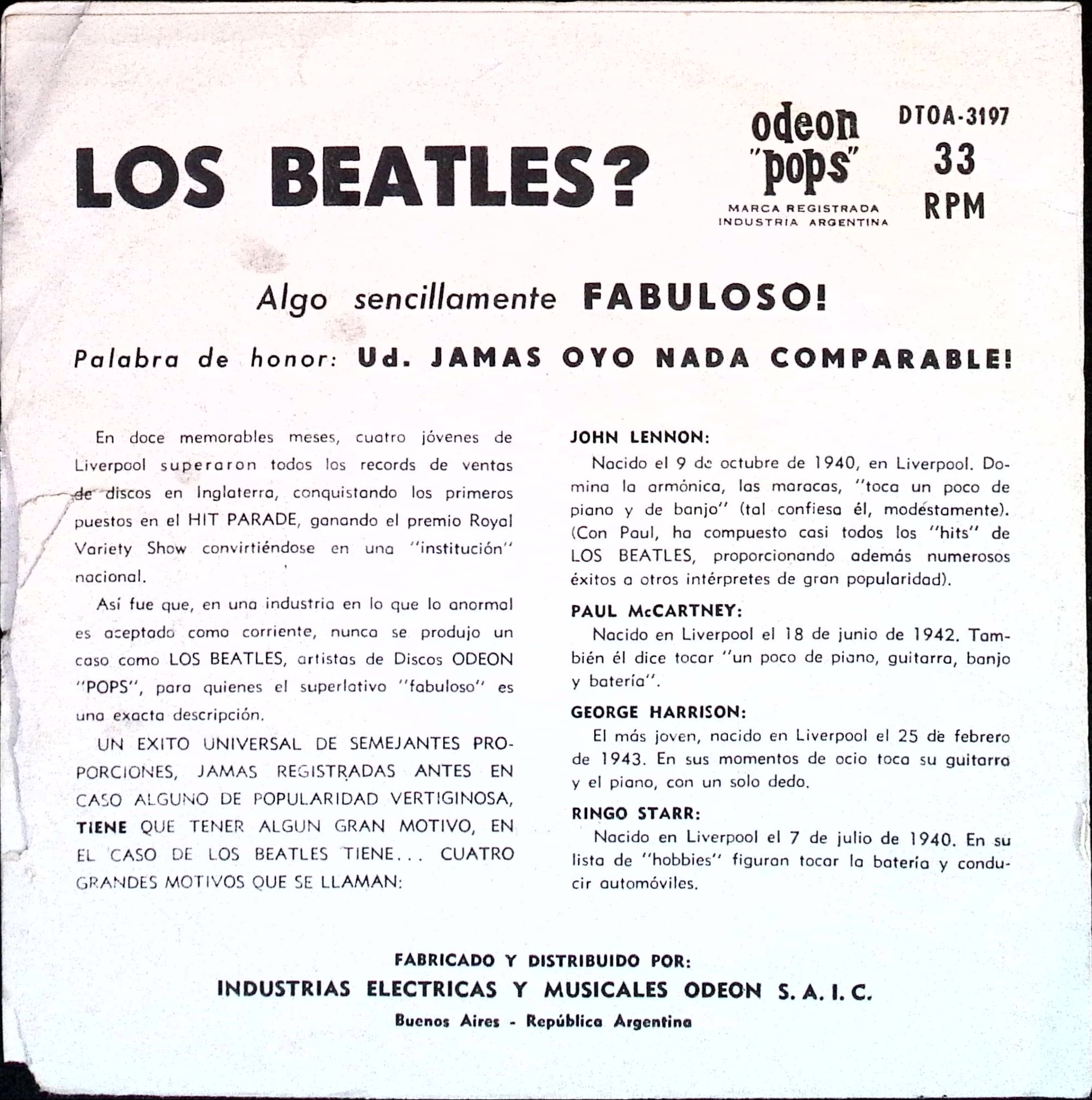 The Beatles - Twist and shout / I saw here standing there (Argentina)