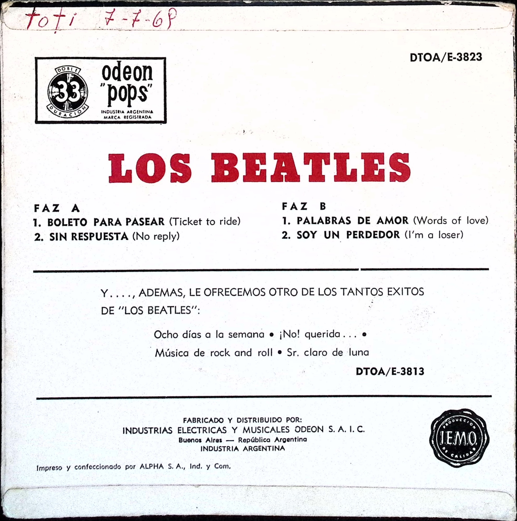 The Beatles - Ticket To Ride (Argentina)