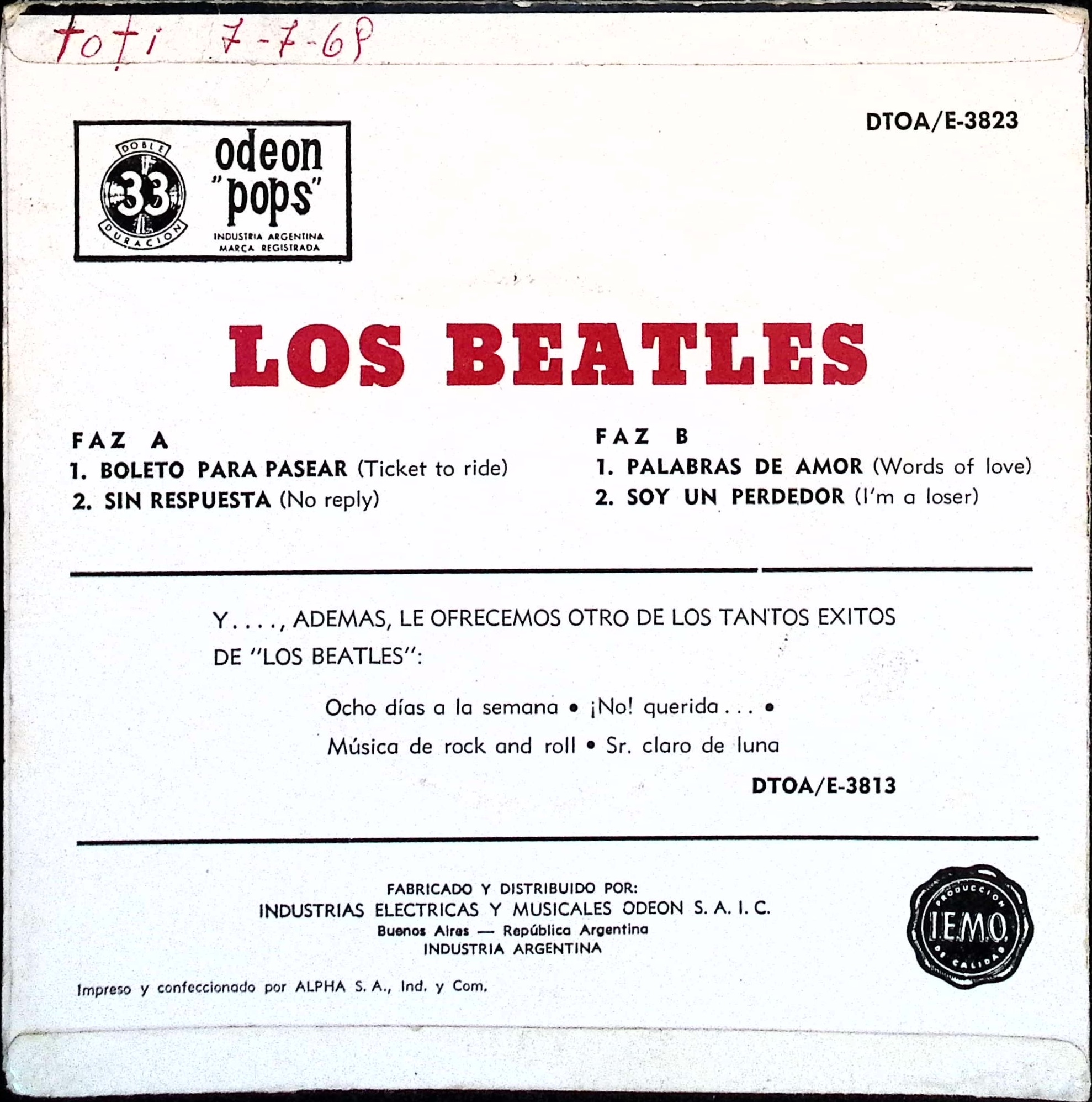 The Beatles - Ticket To Ride (Argentina)