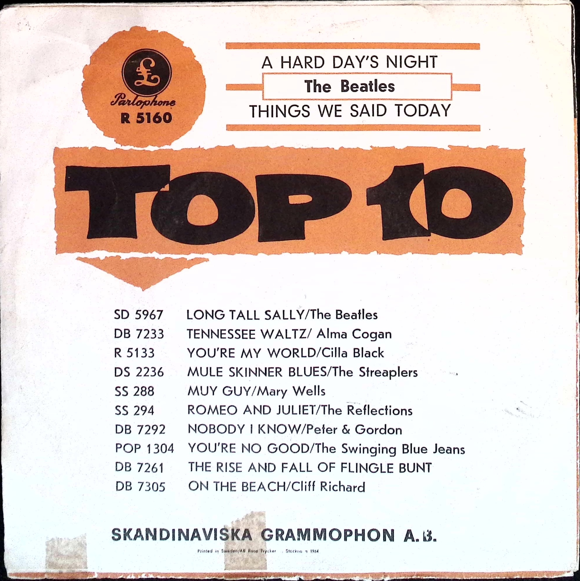 The Beatles - A Hard Day's Night / Things We Said Today (Sweden)